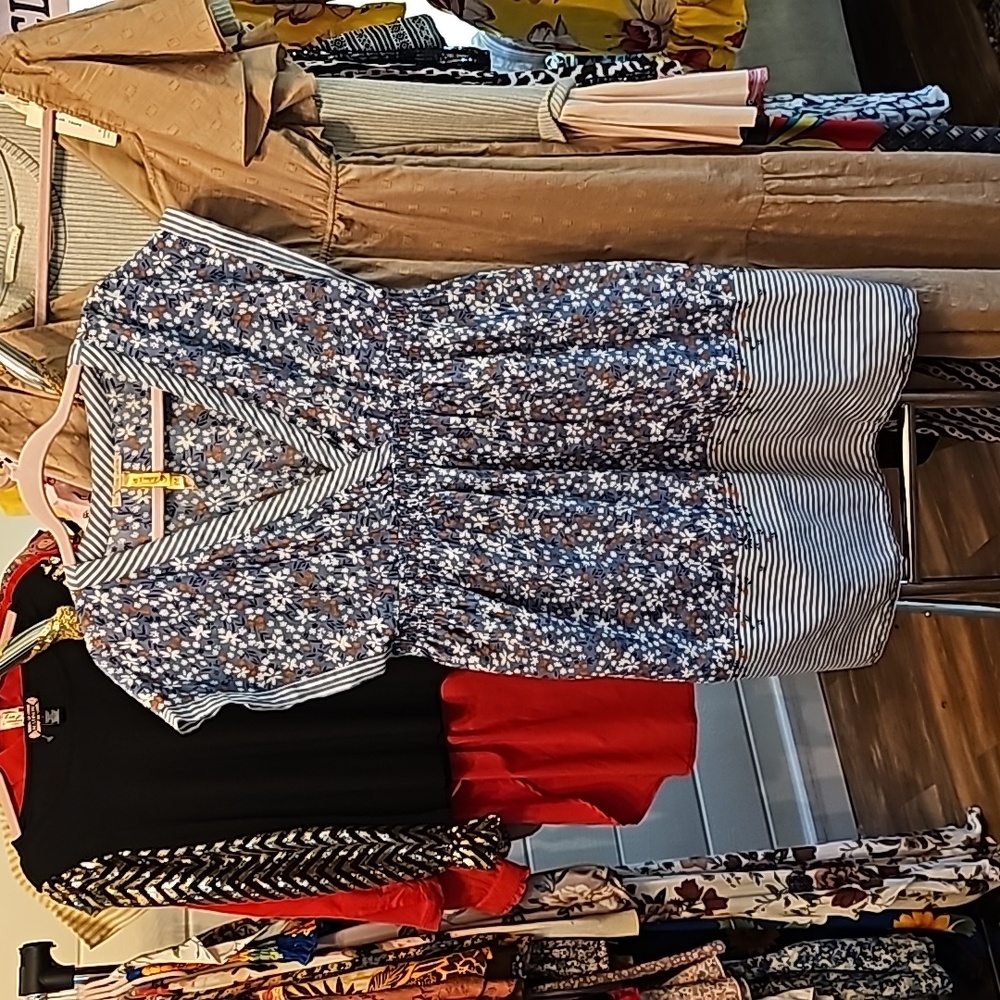 By The French Side Floral & Striped V-Dress